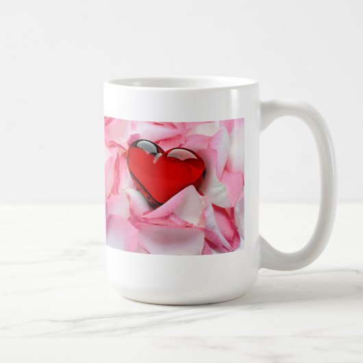 レッドグラスハートバラ花びら コーヒーマグカップ (右)