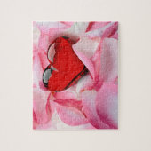 レッドグラスハートバラ花びら ジグソーパズル (縦)