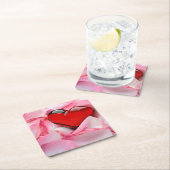 レッドグラスハートバラ花びら スクエアペーパーコースター (インサイチュ)