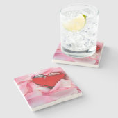 レッドグラスハートバラ花びら ストーンコースター (横)