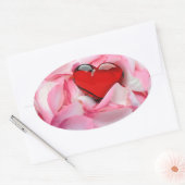 レッドグラスハートバラ花びら 楕円形シール (封筒)