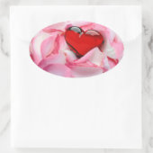 レッドグラスハートバラ花びら 楕円形シール (バッグ)