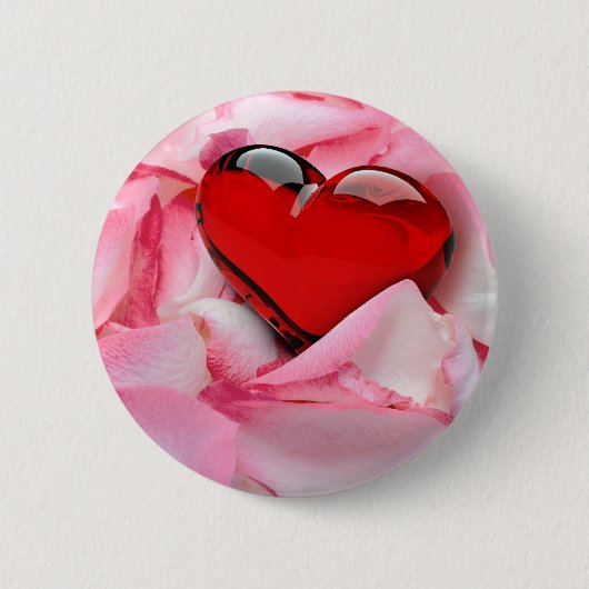 レッドグラスハートバラ花びら 缶バッジ (正面)