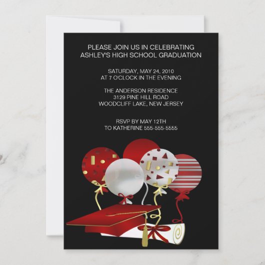 レッドグラッドキャップフォト卒業招待状 招待状 (正面)