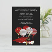 レッドグラッドキャップフォト卒業招待状 招待状 (スタンド正面)