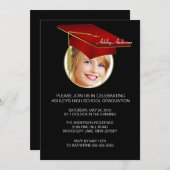 レッドグラッドキャップフォト卒業招待状 招待状 (正面/裏面)