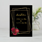 レッドグラムバラとブラック&ゴールドフォイル招待状 箔招待状 (立ち正面)