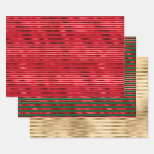 レッドグラム金ゴールドグラムストライプズ ラッピングペーパーシート (セット)