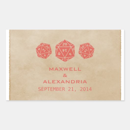 レッドグランジD20サイコロゲーマー結婚式用シール 長方形シール (正面)