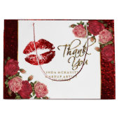 レッドグリッターの口紅とバラ – ありがとう ラージペーパーバッグ (正面)