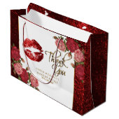 レッドグリッターの口紅とバラ – ありがとう ラージペーパーバッグ (正面アングル)