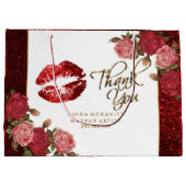 レッドグリッターの口紅とバラ – ありがとう ラージペーパーバッグ (裏面)