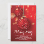 レッドグリッターオーナメントホリデーパーティー招待状 招待状 (正面)