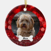 レッドグリッターカスタムペットパピードッグフォト セラミックオーナメント (正面)