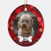 レッドグリッターカスタムペットパピードッグフォト セラミックオーナメント (左)
