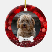 レッドグリッターカスタムペットパピードッグフォト セラミックオーナメント (裏面)