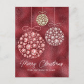 レッドグリッタークリスマスオーナメントエレガント シーズンポストカード (正面)