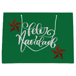 レッドグリッタークリスマススター ラージペーパーバッグ