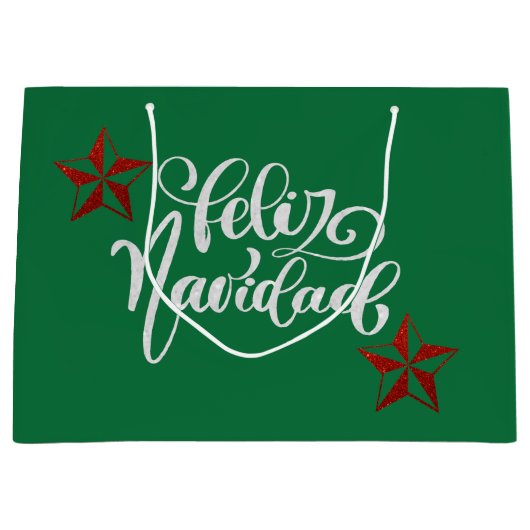 レッドグリッタークリスマススター ラージペーパーバッグ (正面)