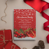 レッドグリッタークリスマスホリデーディナーパーティー 招待状