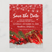 レッドグリッタークリスマスホリデーパーティー日付を保存 案内ポストカード (正面)