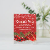レッドグリッタークリスマスホリデーパーティー日付を保存 案内ポストカード (スタンド正面)