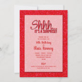 レッドグリッターサプライズ誕生日 招待状 (正面)