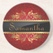 レッドグリッターシークインディスコグリッツパターンコースター コースター (正面)