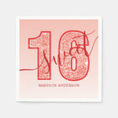 レッドグリッタースクリプトスウィート16誕生日 スタンダードカクテルナプキン (正面)