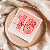 レッドグリッタースクリプトスウィート16誕生日 スタンダードカクテルナプキン