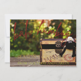 レッドグリッタースクリプトバーハバグクリスマスフォトカード