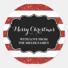 レッドグリッターストライプズメリークリスマスカスタム ラウンドシール