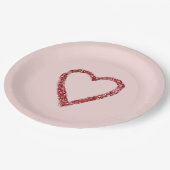 レッドグリッタースパークルハート ペーパープレート (アングル)