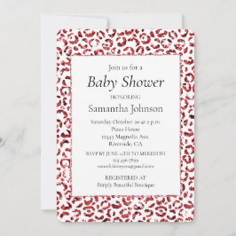 レッドグリッタースパークルヒョウ柄 招待状