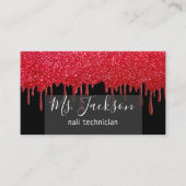 レッドグリッタースパークル美しい爪、 ネイルヘアサロンスパ 名刺 (正面)