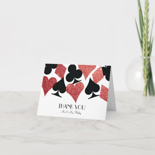 レッドグリッターデスティニー結婚ラスベガス感謝していズヨ サンキューカード (正面)