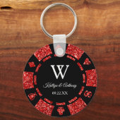 レッドグリッタートランプのポーカーチップカジノウェディングパーティーの好意 キーホルダー (正面)