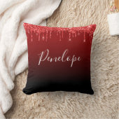 レッドグリッタードリップモノグラム装飾用クッション クッション (ブランケット)