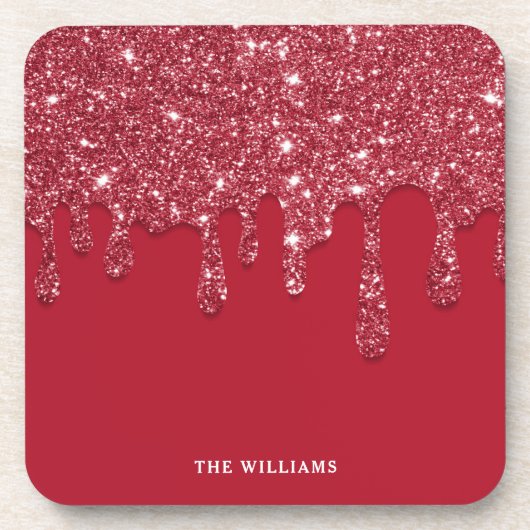 レッドグリッタードリップ名前をカスタムする コースター (正面)