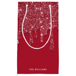 レッドグリッタードリップ名前をカスタムする スモールペーパーバッグ