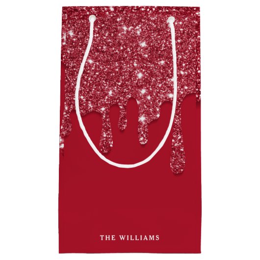 レッドグリッタードリップ名前をカスタムする スモールペーパーバッグ (正面)