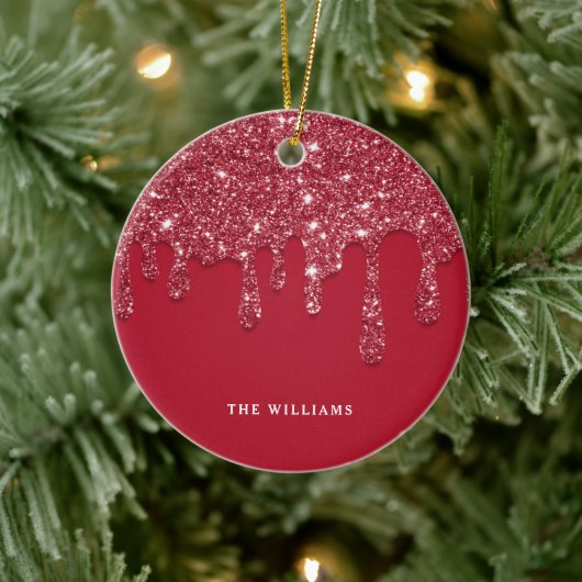 レッドグリッタードリップ名前をカスタムする セラミックオーナメント (ツリー)