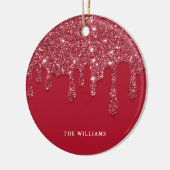 レッドグリッタードリップ名前をカスタムする セラミックオーナメント (左)
