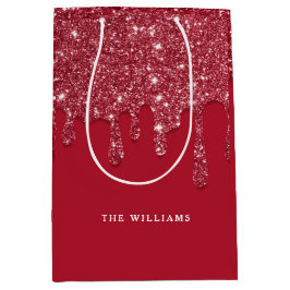 レッドグリッタードリップ名前をカスタムする ミディアムペーパーバッグ