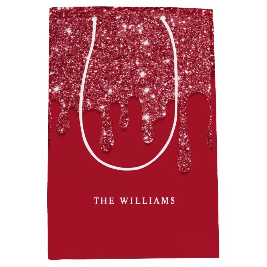 レッドグリッタードリップ名前をカスタムする ミディアムペーパーバッグ (正面)