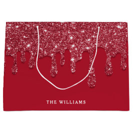 レッドグリッタードリップ名前をカスタムする ラージペーパーバッグ