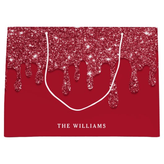 レッドグリッタードリップ名前をカスタムする ラージペーパーバッグ (正面)