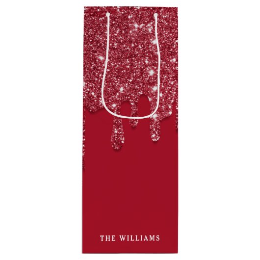 レッドグリッタードリップ名前をカスタムする ワインギフトバッグ (正面)