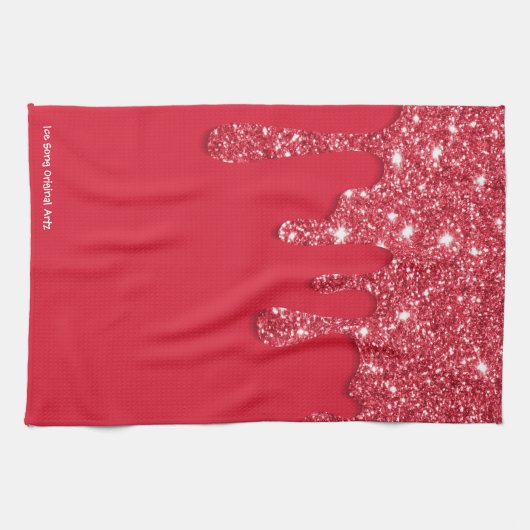 レッドグリッタードリップ キッチンタオル (横)