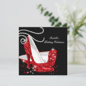レッドグリッターハイヒールブラックバースデーパーティー 招待状 (スタンド正面)